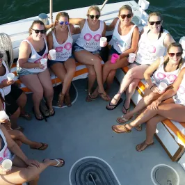 bachelorette party on back of boat