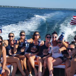 bachelorette party on back of boat